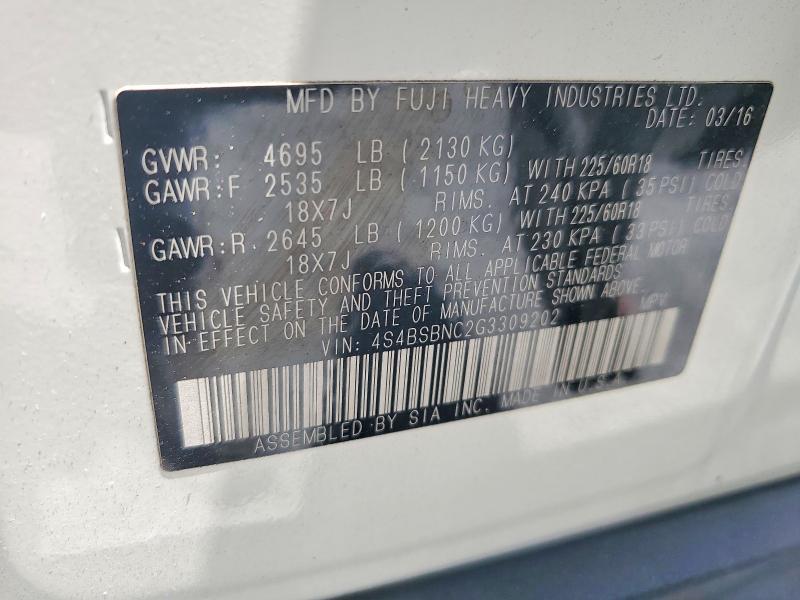 65714466 :رقم المزاد ، 4S4BSBNC2G3309202 vin ، 2016 Subaru Outback مزاد بيع