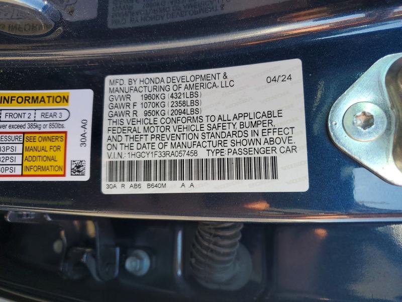 Продажа на аукционе авто 2024 Honda Accord, vin: 1HGCY1F33RA057458, номер лота: 66133976