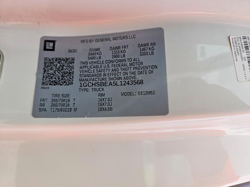 2020 Chevrolet Colorado მანქანა იყიდება აუქციონზე, vin: 1GCHSBEA5L1243568, აუქციონის ნომერი: 66974986