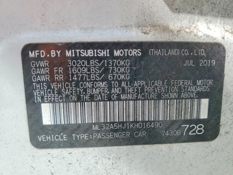 Продажа на аукционе авто 2019 Mitsubishi Mirage, vin: ML32A5HJ1KH016490, номер лота: 65619336