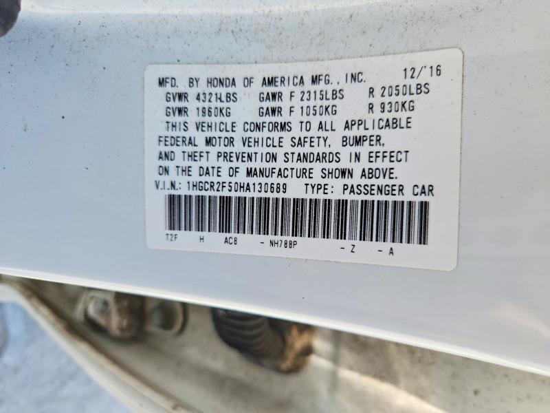 Aukcja sprzedaży 2017 Honda Accord, vin: 1HGCR2F50HA130689, numer aukcji: 67008396