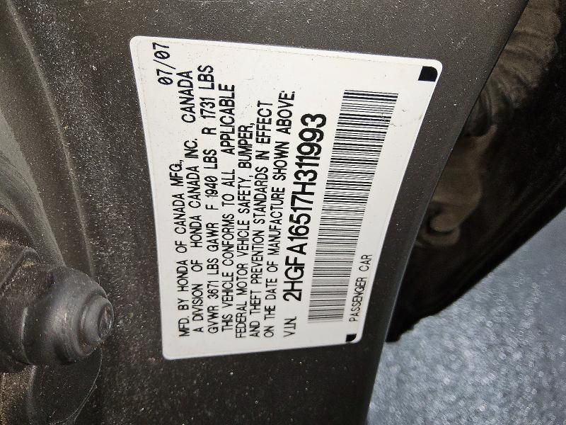 Продажа на аукционе авто 2007 Honda Civic, vin: 2HGFA16517H311993, номер лота: 64959816