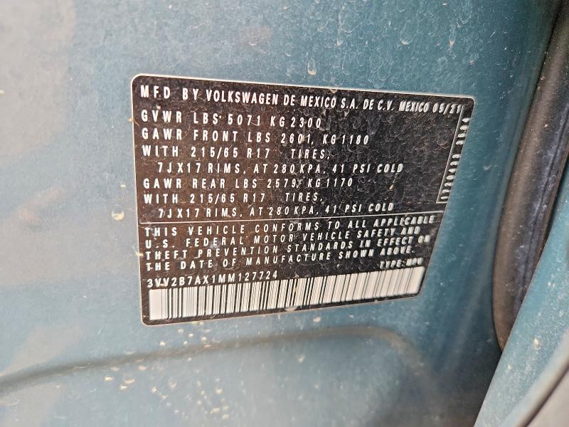 Продаж на аукціоні авто 2021 Volkswagen Tiguan, vin: 3VV2B7AX1MM127724, номер лоту: 62884516