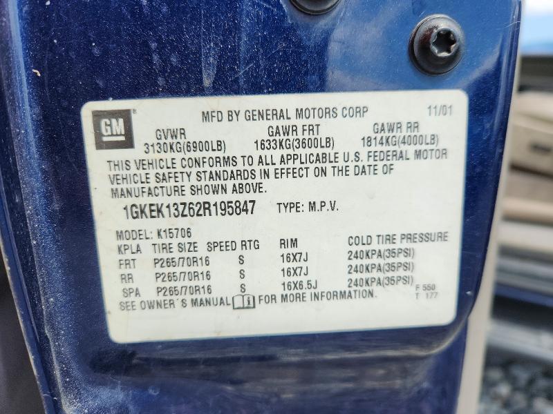 2002 Gmc Yukon მანქანა იყიდება აუქციონზე, vin: 1GKEK13Z62R195847, აუქციონის ნომერი: 66233786