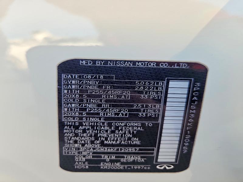 65310956 :رقم المزاد ، 3PCAJ5M36KF120957 vin ، 2019 Infiniti Qx50 مزاد بيع