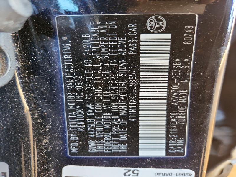 2020 Toyota Camry მანქანა იყიდება აუქციონზე, vin: 4T1M11AK3LU989571, აუქციონის ნომერი: 67287296