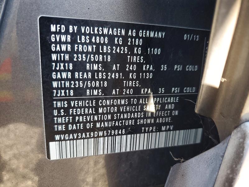 Продажа на аукционе авто 2013 Volkswagen Tiguan, vin: WVGAV3AX9DW579846, номер лота: 64447346