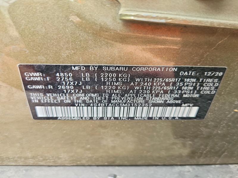 2021 Subaru Outback მანქანა იყიდება აუქციონზე, vin: 4S4BTACC5M3152352, აუქციონის ნომერი: 64640406
