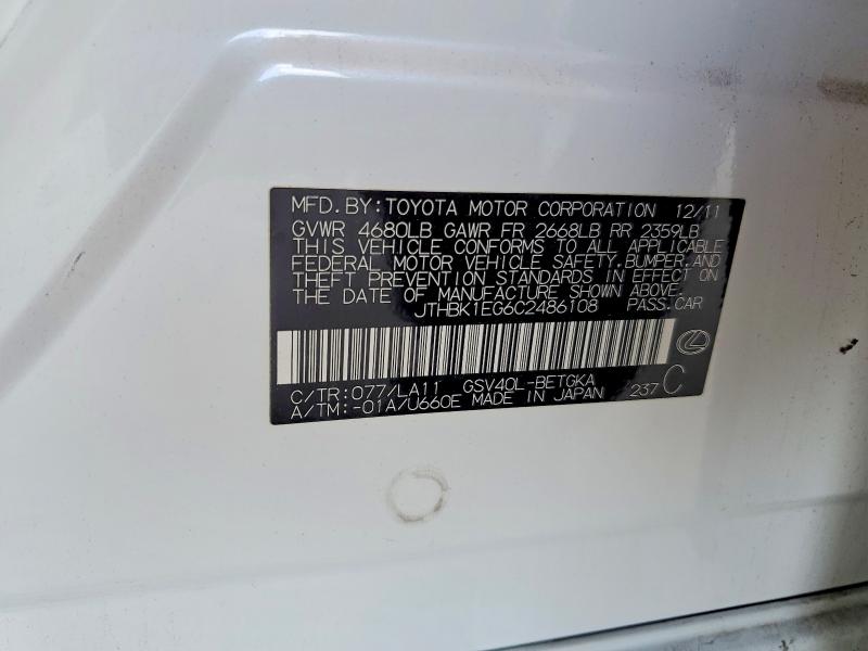 Продажа на аукционе авто 2012 Lexus Es, vin: JTHBK1EG6C2486108, номер лота: 64987416