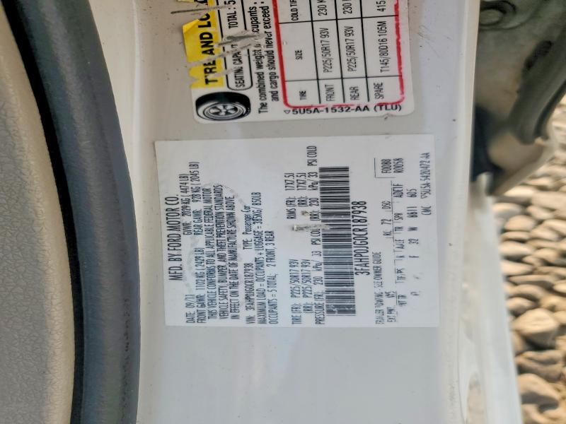 63139476 :رقم المزاد ، 3FAHP0JG0CR187938 vin ، 2012 Ford Fusion مزاد بيع