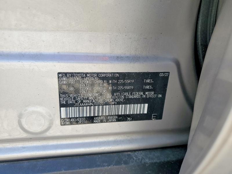 2022 Toyota Venza მანქანა იყიდება აუქციონზე, vin: JTEAAAAH4NJ101227, აუქციონის ნომერი: 66291226