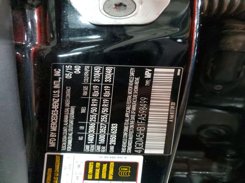 Продаж на аукціоні авто 2015 Mercedes-benz Ml, vin: 4JGDA5HB1FA598499, номер лоту: 64536006