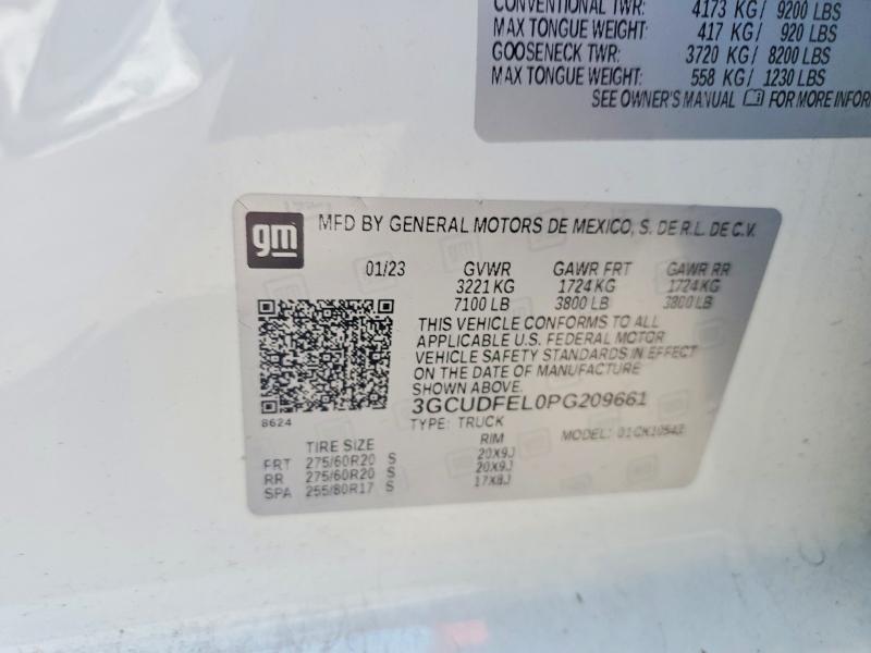 2023 Chevrolet Silverado მანქანა იყიდება აუქციონზე, vin: 3GCUDFEL0PG209661, აუქციონის ნომერი: 65339466