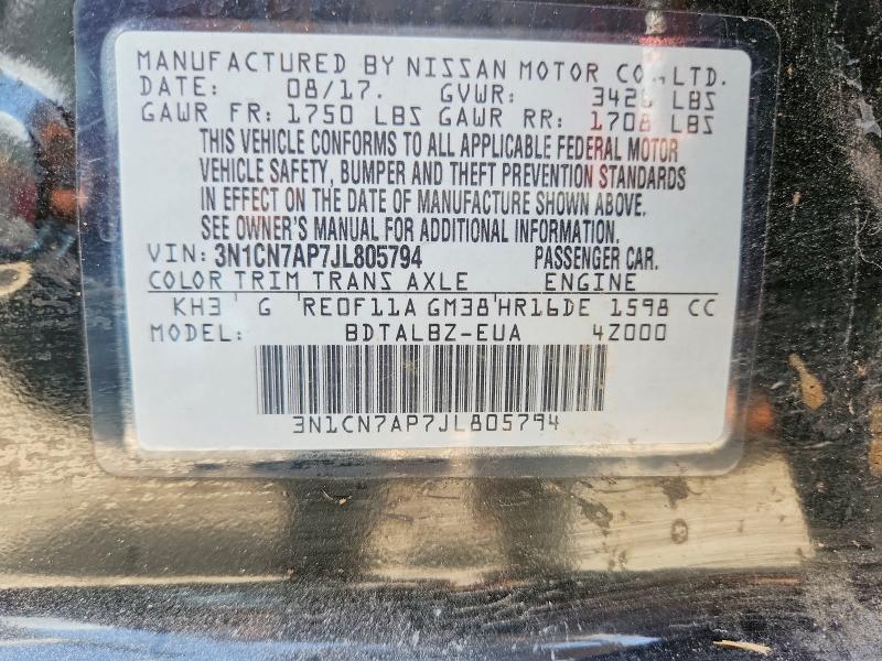 Aukcja sprzedaży 2018 Nissan Versa, vin: 3N1CN7AP7JL805794, numer aukcji: 65409176