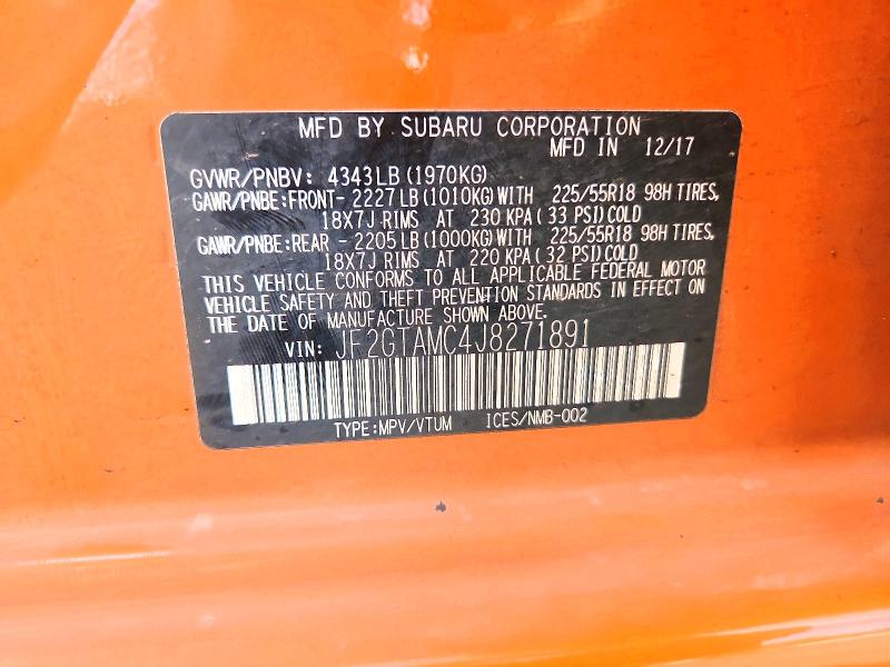 2018 Subaru Crosstrek მანქანა იყიდება აუქციონზე, vin: JF2GTAMC4J8271891, აუქციონის ნომერი: 65386836