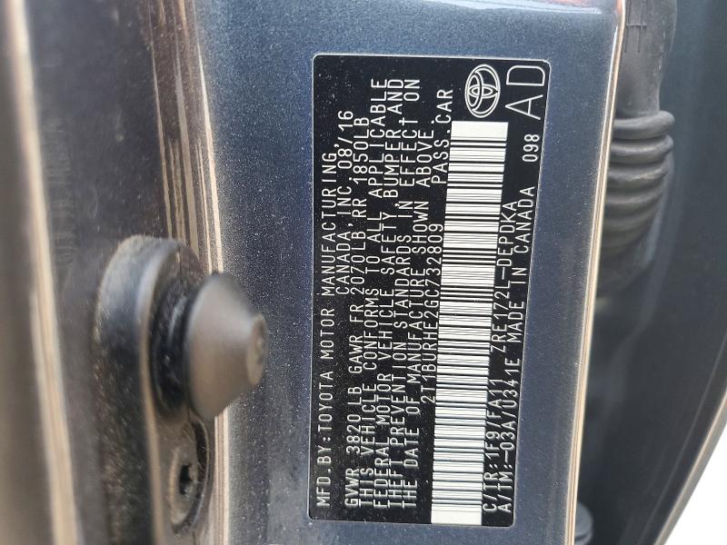 Продажа на аукционе авто 2016 Toyota Corolla, vin: 2T1BURHE2GC732809, номер лота: 64625966