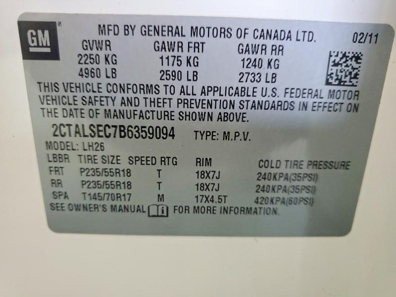 Aukcja sprzedaży 2011 Gmc Terrain, vin: 2CTALSEC7B6359094, numer aukcji: 63896276
