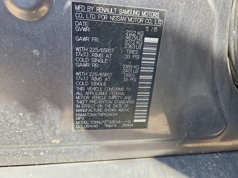 67302896 :رقم المزاد ، KNMAT2MV7GP626014 vin ، 2016 Nissan Rogue مزاد بيع