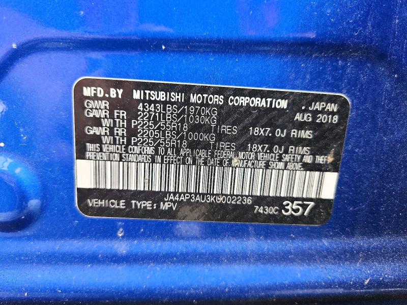 Продажа на аукционе авто 2019 Mitsubishi Outlander Sport, vin: JA4AP3AU3KU002236, номер лота: 66573486