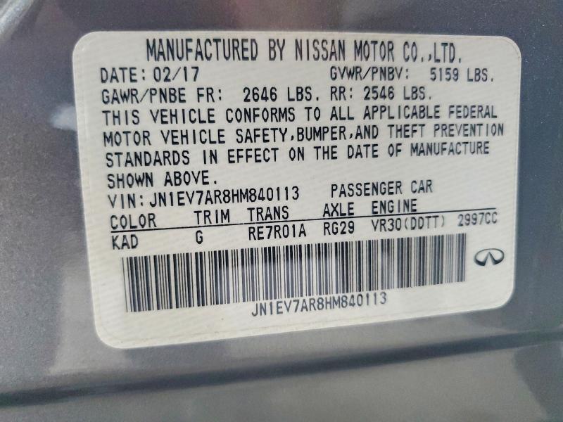 2017 Infiniti Q50 მანქანა იყიდება აუქციონზე, vin: JN1EV7AR8HM840113, აუქციონის ნომერი: 66952506