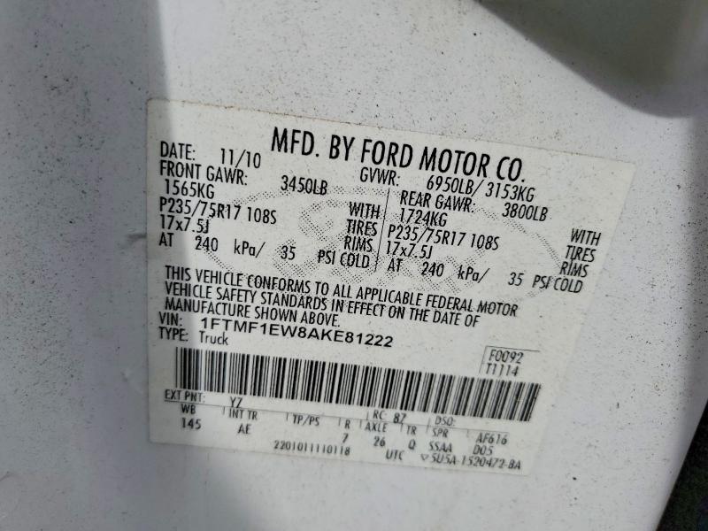 2010 Ford F150 მანქანა იყიდება აუქციონზე, vin: 1FTMF1EW8AKE81222, აუქციონის ნომერი: 64049556