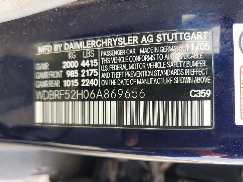 65184906 :رقم المزاد ، WDBRF52H06A869656 vin ، 2006 Mercedes-benz C مزاد بيع