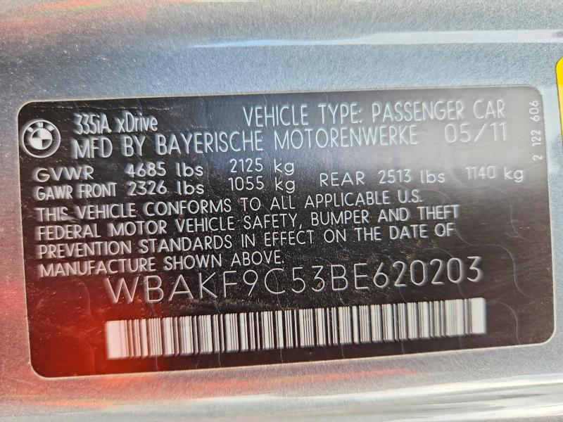 63440946 :رقم المزاد ، WBAKF9C53BE620203 vin ، 2011 Bmw 335 مزاد بيع