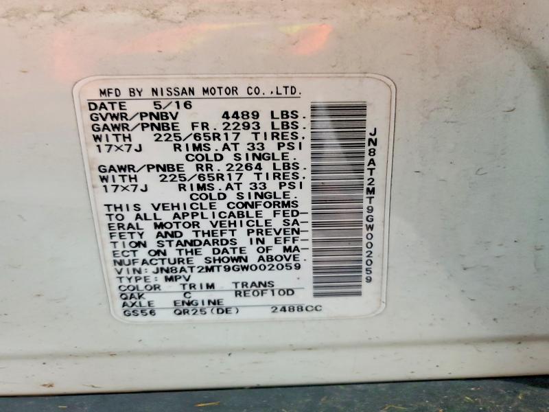 64528546 :رقم المزاد ، JN8AT2MT9GW002059 vin ، 2016 Nissan Rogue مزاد بيع