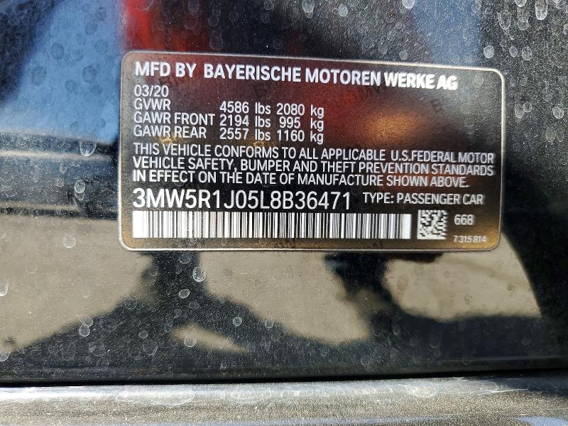 65556216 :رقم المزاد ، 3MW5R1J05L8B36471 vin ، 2020 Bmw 330i مزاد بيع