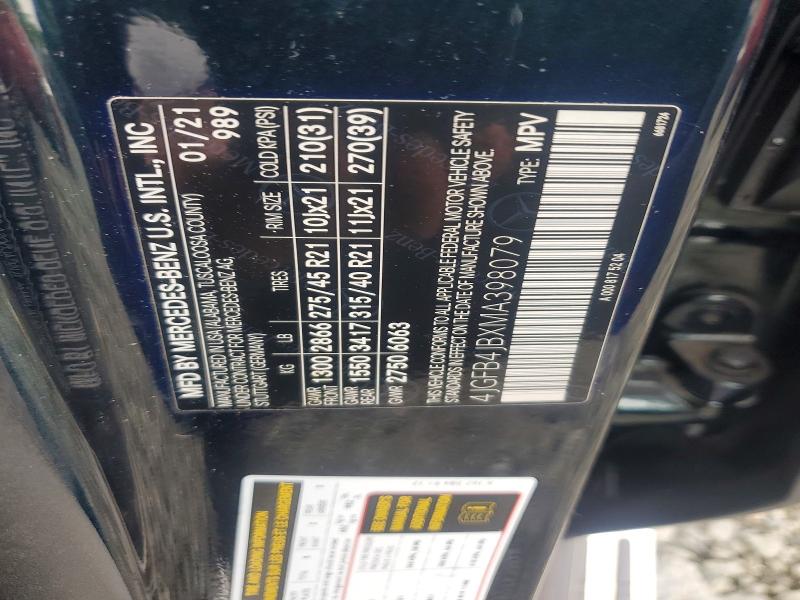 67291656 :رقم المزاد ، 4JGFB4JBXMA398079 vin ، 2021 Mercedes-benz Gle مزاد بيع