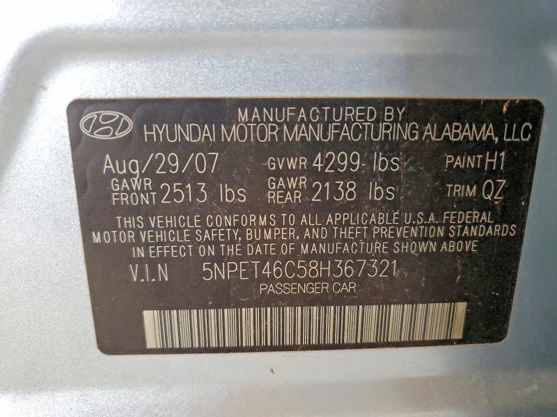 66313326 :رقم المزاد ، 5NPET46C58H367321 vin ، 2008 Hyundai Sonata مزاد بيع