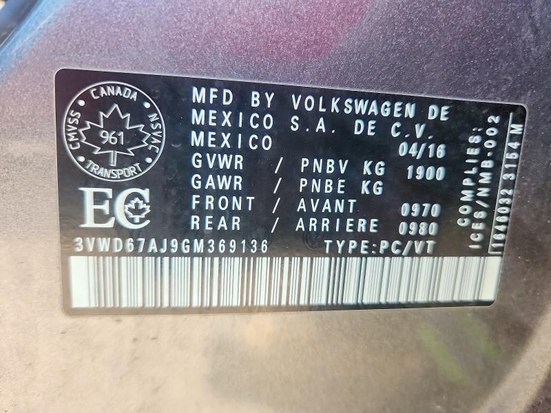 63504916 :رقم المزاد ، 3VWD67AJ9GM369136 vin ، 2016 Volkswagen Jetta مزاد بيع
