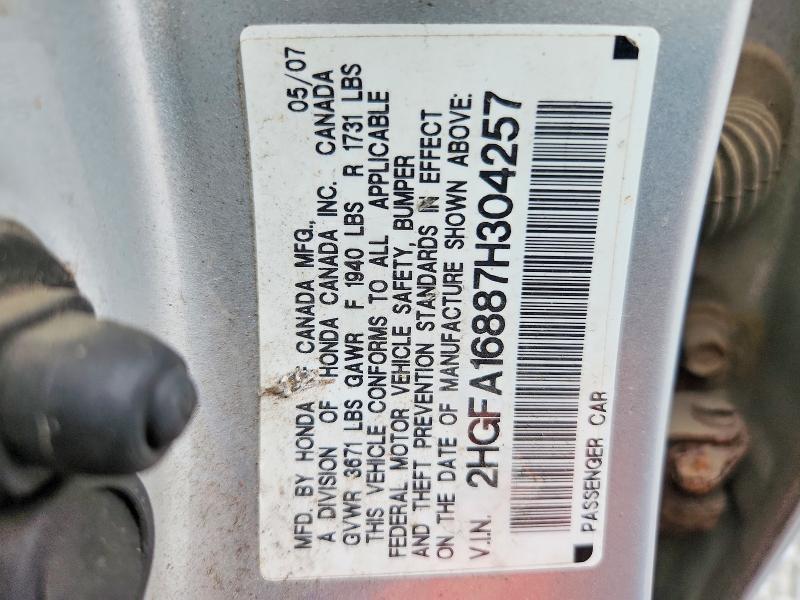 Продаж на аукціоні авто 2007 Honda Civic, vin: 2HGFA16887H304257, номер лоту: 64484096