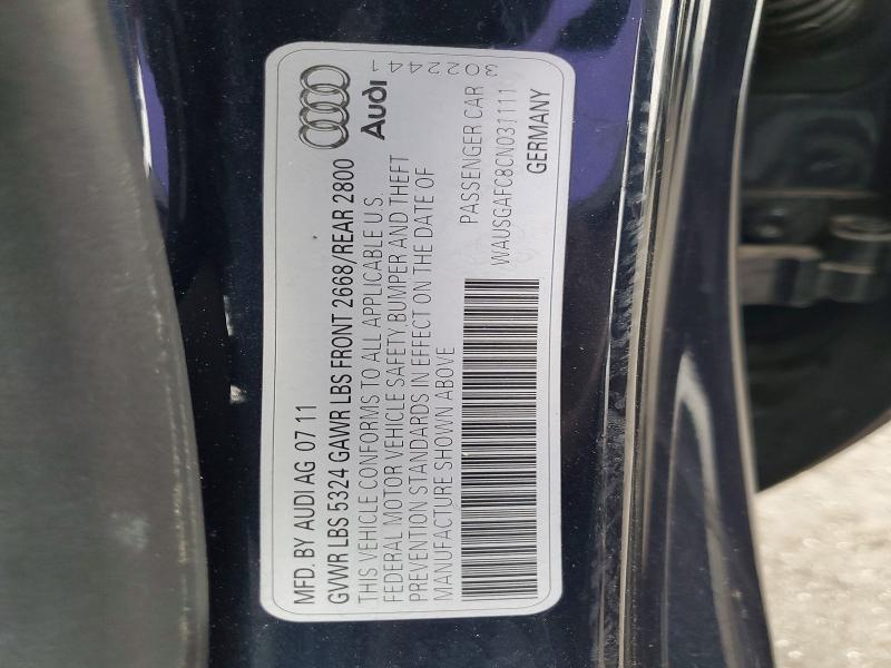 64156676 :رقم المزاد ، WAUSGAFC8CN031111 vin ، 2012 Audi A7 مزاد بيع