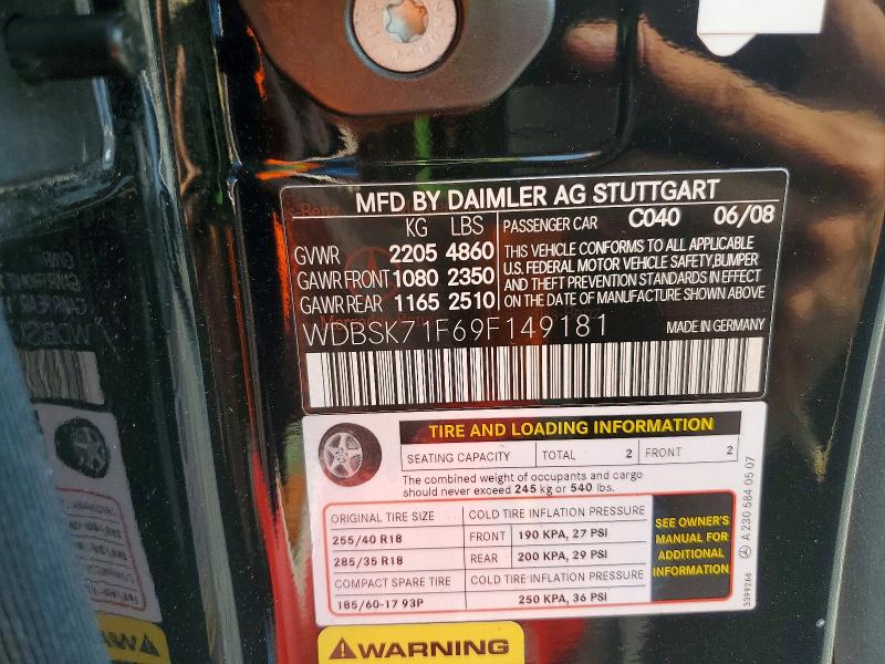64905876 :رقم المزاد ، WDBSK71F69F149181 vin ، 2009 Mercedes-benz Sl مزاد بيع