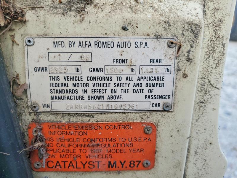 66653166 :رقم المزاد ، ZARBA5641H1045361 vin ، 1987 Alfa Romeo Spider مزاد بيع