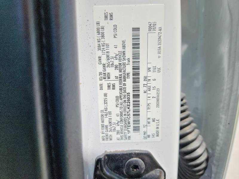 2020 Ford F150 მანქანა იყიდება აუქციონზე, vin: 1FTEW1C57LKE26035, აუქციონის ნომერი: 67017336