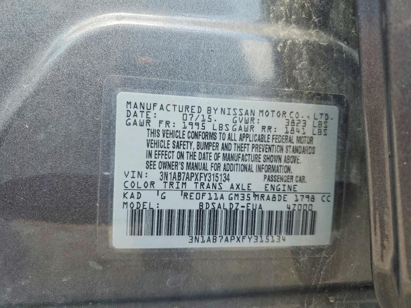 Продажа на аукционе авто 2015 Nissan Sentra, vin: 3N1AB7APXFY315134, номер лота: 66786466