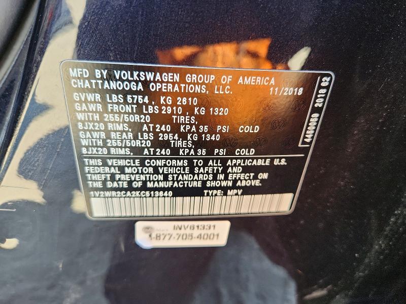 Продаж на аукціоні авто 2019 Volkswagen Atlas, vin: 1V2WR2CA2KC513640, номер лоту: 66441256