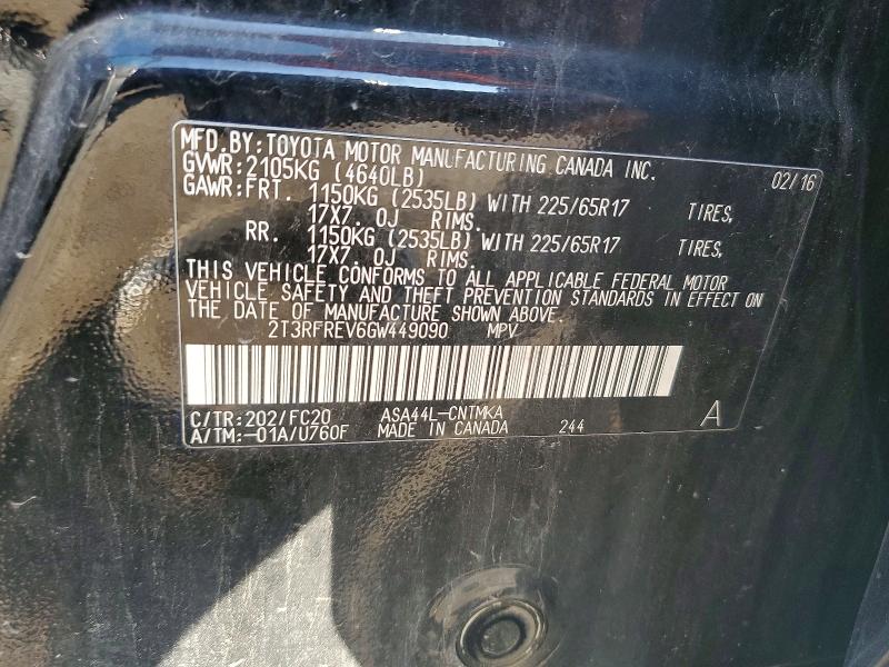 66797406 :رقم المزاد ، 2T3RFREV6GW449090 vin ، 2016 Toyota Rav4 مزاد بيع
