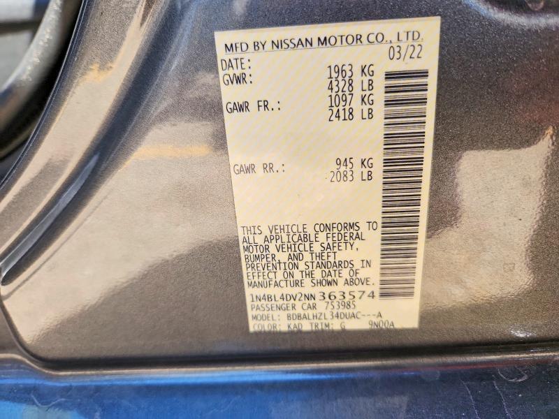 Продаж на аукціоні авто 2022 Nissan Altima, vin: 1N4BL4DV2NN363574, номер лоту: 65805176
