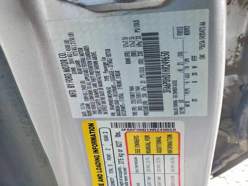 2017 Ford Fusion მანქანა იყიდება აუქციონზე, vin: 3FA6P0HD1HR249650, აუქციონის ნომერი: 65102506
