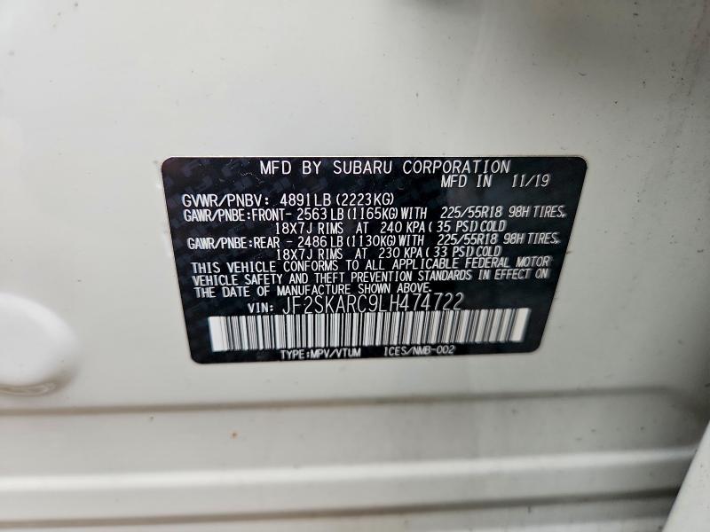 Aukcja sprzedaży 2020 Subaru Forester, vin: JF2SKARC9LH474722, numer aukcji: 63423866