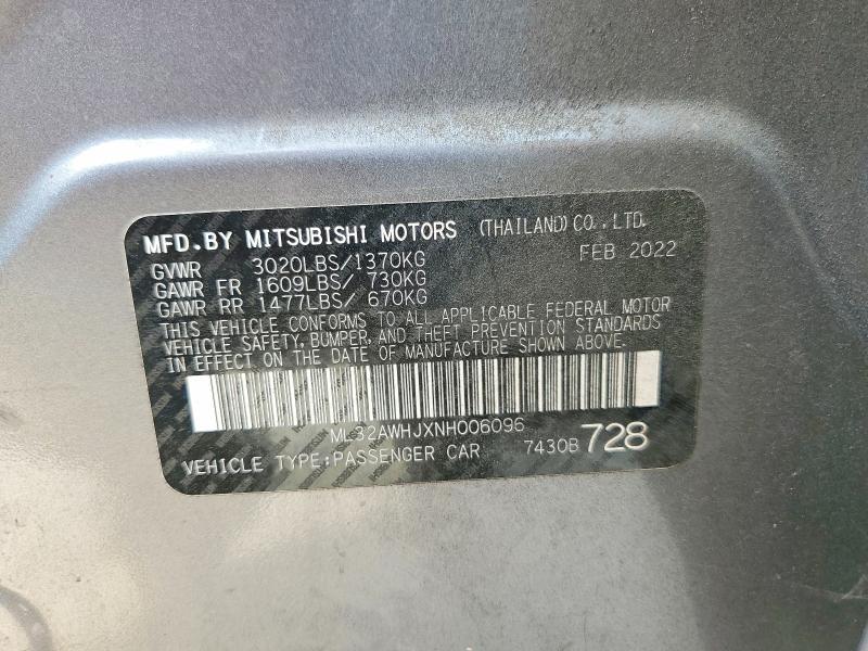65107486 :رقم المزاد ، ML32AWHJXNH006096 vin ، 2022 Mitsubishi Mirage مزاد بيع