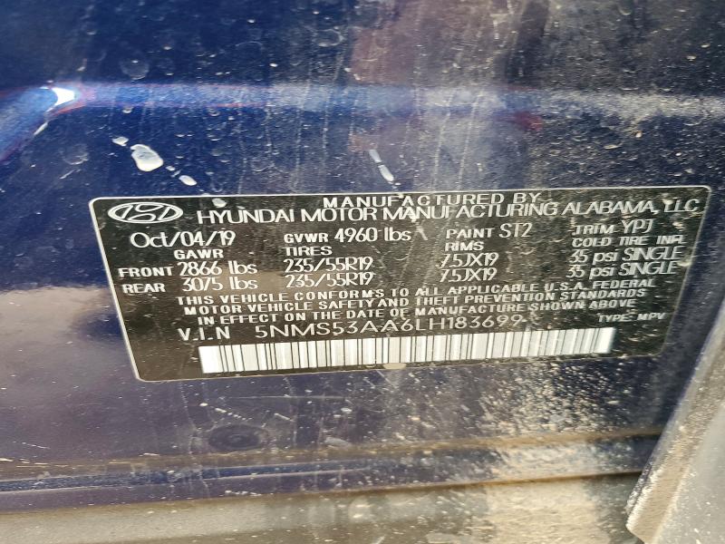 65210196 :رقم المزاد ، 5NMS53AA6LH183699 vin ، 2020 Hyundai Santa Fe مزاد بيع