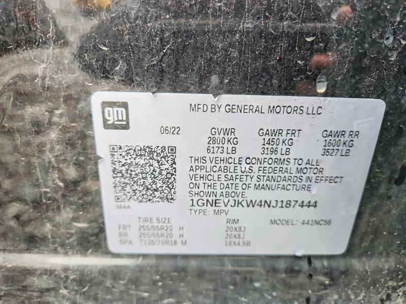 63795276 :رقم المزاد ، 1GNEVJKW4NJ187444 vin ، 2022 Chevrolet Traverse مزاد بيع