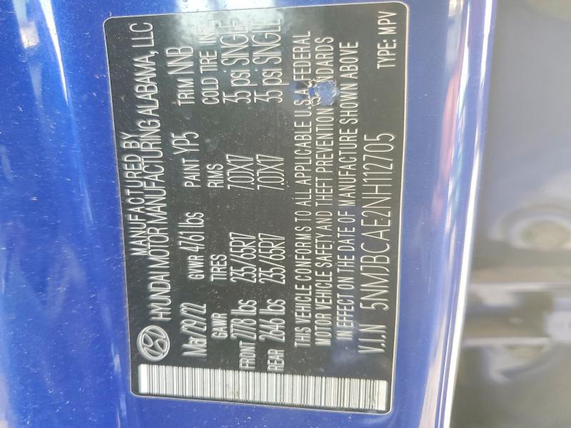 2022 Hyundai Tucson მანქანა იყიდება აუქციონზე, vin: 5NMJBCAE2NH112705, აუქციონის ნომერი: 64802106