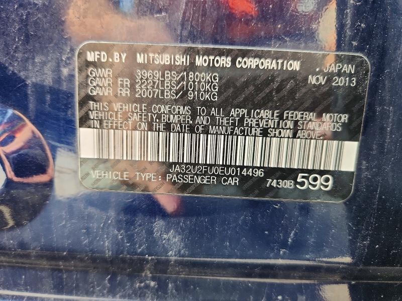 66186746 :رقم المزاد ، JA32U2FU0EU014496 vin ، 2014 Mitsubishi Lancer مزاد بيع