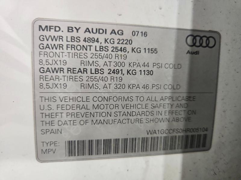 64700916 :رقم المزاد ، WA1GCCFS0HR005104 vin ، 2017 Audi Q3 مزاد بيع