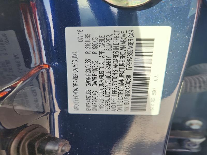 67405476 :رقم المزاد ، 19UUB1F55KA002698 vin ، 2019 Acura Tlx مزاد بيع